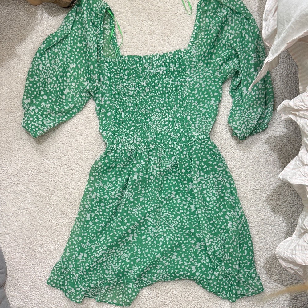 Sienna Sky Green Dress with White Floral Design